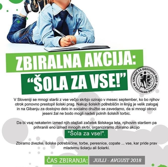 Šola za vse! Pridruži se zbiralni akciji Gibanja za dostojno delo in socialno družbo